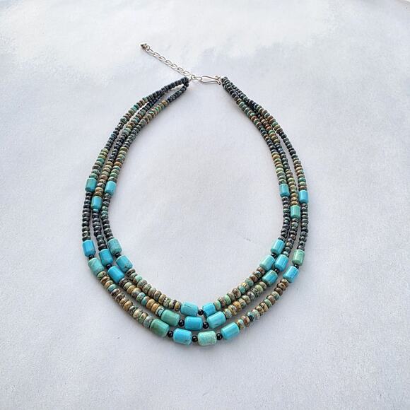 Jay King Multi Strand Necklace 18" African Turquoise New Blue Tan Western - Picture 2 of 11